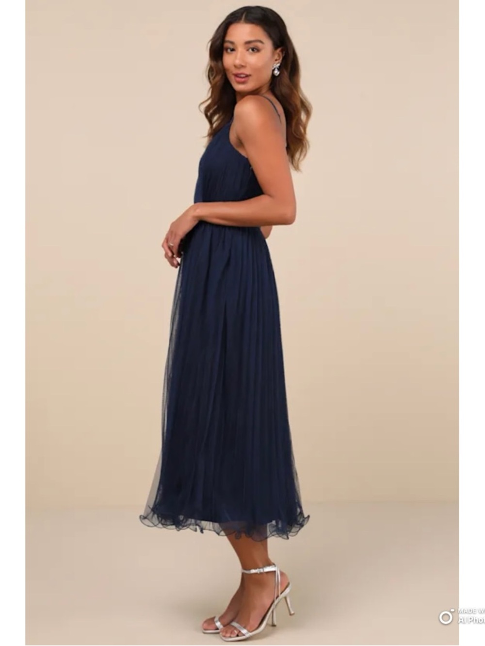 Lulus Large Exemplary Aura Navy Blue Tulle Surplice Midi Dress NWT - Picture 10 of 17